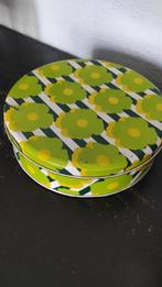 Vintage blik Massilli groen geel bloemen, Ophalen of Verzenden, Gebruikt, Koek(jes), Overige merken