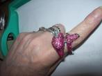 Ring Zilver Roze tinten strass Dolfijn Model Maat 18, Sieraden, Tassen en Uiterlijk, Ringen, Overige kleuren, Verzenden, Nieuw