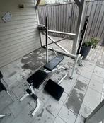 Squat rack powerrack bench press krachtstation Halter rek, Ophalen, Zo goed als nieuw, Benen, Fitnessbank