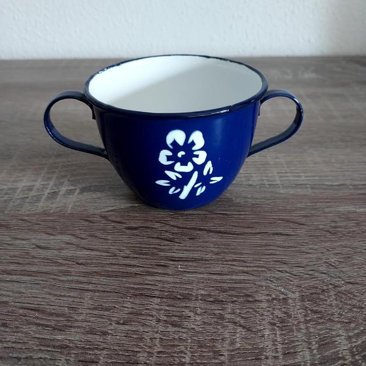 Emaill kinderbeker kobalt blauw, Antiek en Kunst, Antiek | Glas en Kristal, Ophalen of Verzenden