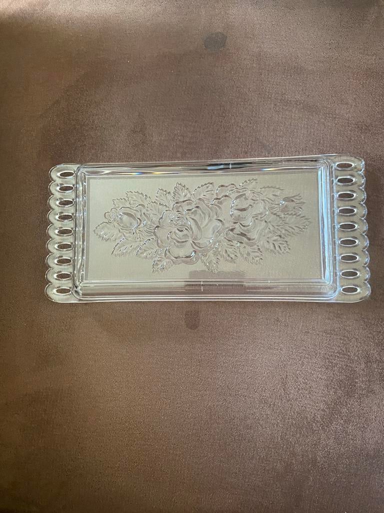 Glazen schaaltje met bloemmotief, Schaal, Ophalen of Verzenden, Rechthoekig, Glas