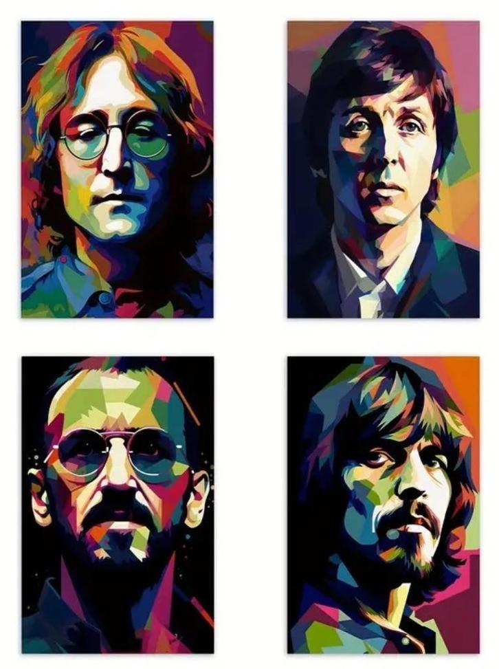 The Beatles - Vier losse Portretten - Op Canvasdoek, Antiek en Kunst, Kunst | Litho's en Zeefdrukken, Ophalen of Verzenden