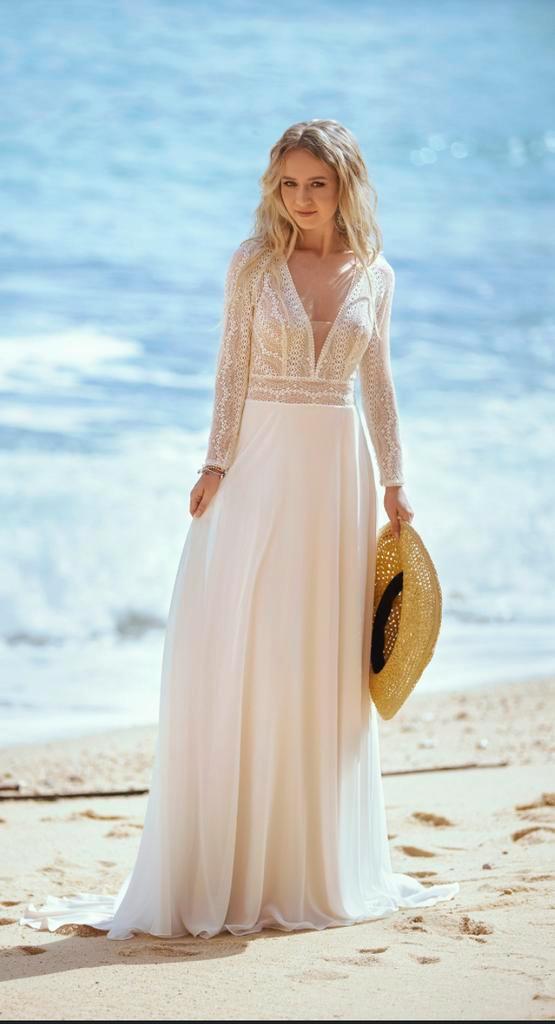 Bohemian trouwjurk met lange mouwen maat 38/40, Kleding | Dames, Trouwkleding en Trouwaccessoires, Zo goed als nieuw, Trouwjurk