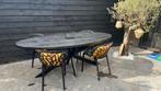 Eettafel ovaal zwart met kruispoot en stoelen, Tuin en Terras, Tuintafels, Ophalen, Zo goed als nieuw, Ovaal, Aluminium