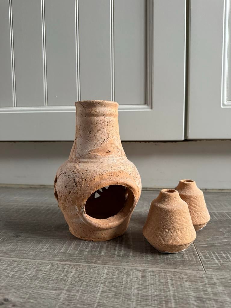 Terracotta potjes, set van 3, Ophalen of Verzenden, Zo goed als nieuw