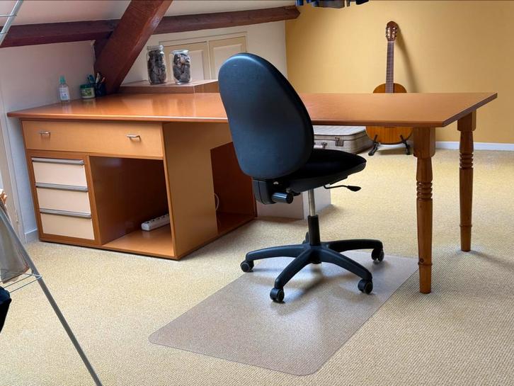MDF bureau 244x80 cm met ladeblok en opbergvak, Huis en Inrichting, Bureaus, Gebruikt, Bureau, Ophalen