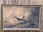 Kustlandschap met woeste zee en schepen in nood, gesigneerd, Antiek en Kunst, Ophalen