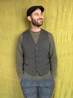 Vintage gilet / waistcoat / print / blauw-beige / large / L, Kleding | Heren, Maat 52/54 (L), Beige, Vintage, Ophalen of Verzenden