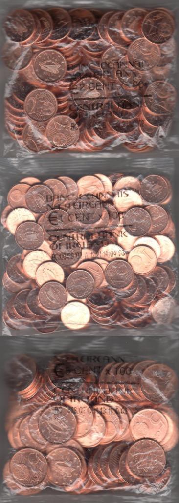 Ierland 1, 2 en 5 eurocent 2002 (100 stuks) orginele zakjes, Postzegels en Munten, Munten | Europa | Euromunten, Setje, Overige waardes