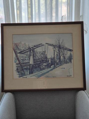 aquarel Dordrecht Damiatenbrug beschikbaar voor biedingen