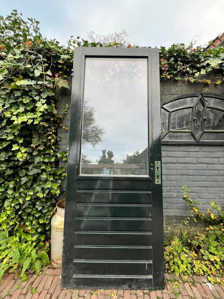 Hardhouten buitendeur met dubbelglas, Doe-het-zelf en Verbouw, Deuren en Horren, Gebruikt, Buitendeur, 200 tot 215 cm, Ophalen
