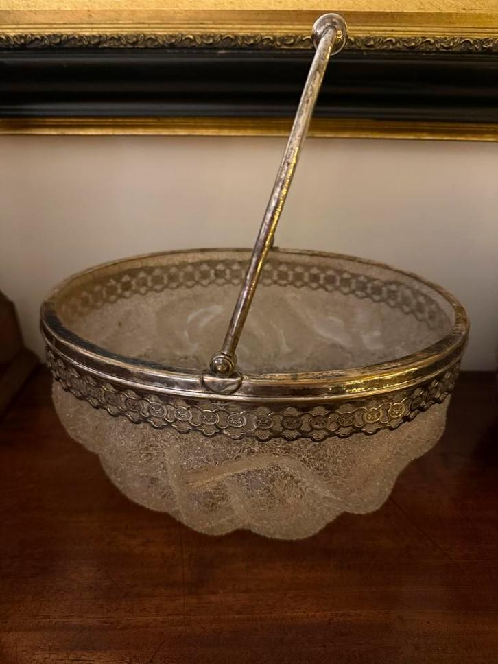 Antieke Verzilverde ijsemmer met glazen inzet, Antiek en Kunst, Antiek | Glas en Kristal, Ophalen of Verzenden