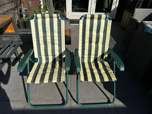 4 luxe tuinstoelen/klapstoelen, 2 met verstelbare rugleuning, Tuin en Terras, Tuinstoelen, Gebruikt, Overige materialen, Inklapbaar