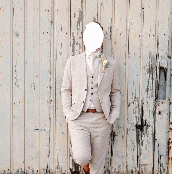 Zandkleurig trouwpak/pak, Kleding | Heren, Trouwkleding en Trouwaccessoires, Zo goed als nieuw, Trouwpak, Overige kleuren, Ophalen