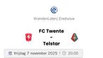 Fc Twente - Telstar, Tickets en Kaartjes, Losse kaart, Eén persoon, November