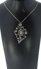 Tak diamanten bloem antieke hanger broche 14k goud zilver, Ophalen of Verzenden, Goud, Hanger, Met edelsteen
