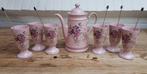 Roze koffiepot & 6 hoge bekers met bloemen, Ophalen of Verzenden, Zo goed als nieuw, Overige stijlen, Overige typen