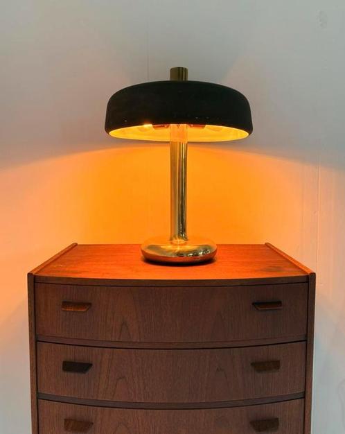 Vintage messing tafellamp, Hillebrand ‘70 (2 stuks), Huis en Inrichting, Lampen | Tafellampen, Zo goed als nieuw, 50 tot 75 cm