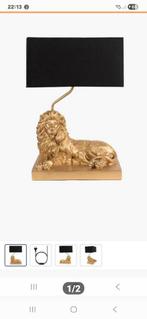 Gouden Leeuw Tafellamp met Zwarte Kap, Nieuw, Ophalen of Verzenden, Stof, Minder dan 100 cm