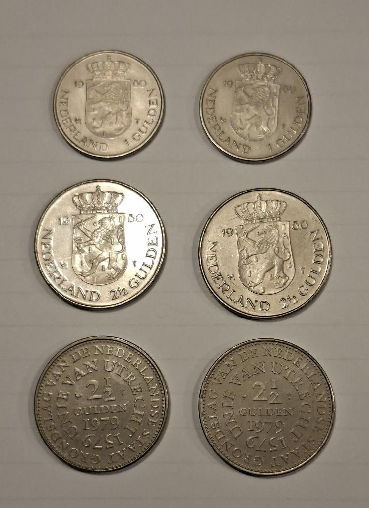4 rijksdaalders en 1 gulden uit 1979 en 1980 dubbele koppen, Postzegels en Munten, Munten | Nederland, Ophalen of Verzenden, Koningin Juliana