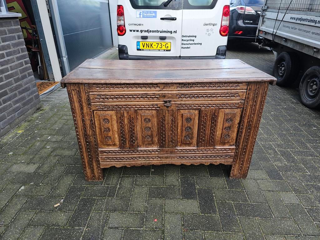 Antieke eiken dekenkist, Huis en Inrichting, Woonaccessoires | Kisten, Ophalen, Gebruikt, 100 tot 150 cm, .
