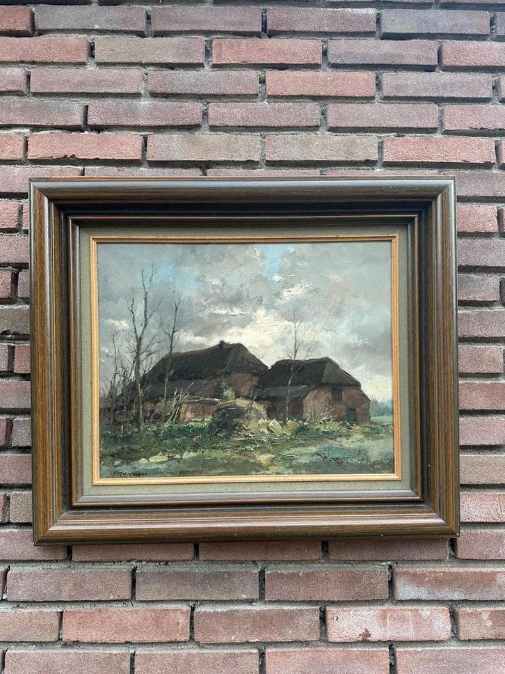 Schilderij Frans Manders - Boerderijlandschap, Antiek en Kunst, Kunst | Schilderijen | Klassiek, Ophalen of Verzenden