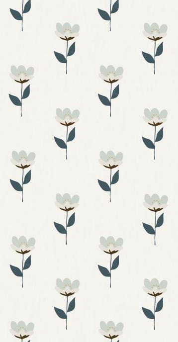 Kinderbehang Behang Retro Bloem Blauw Bibelotte beschikbaar voor biedingen