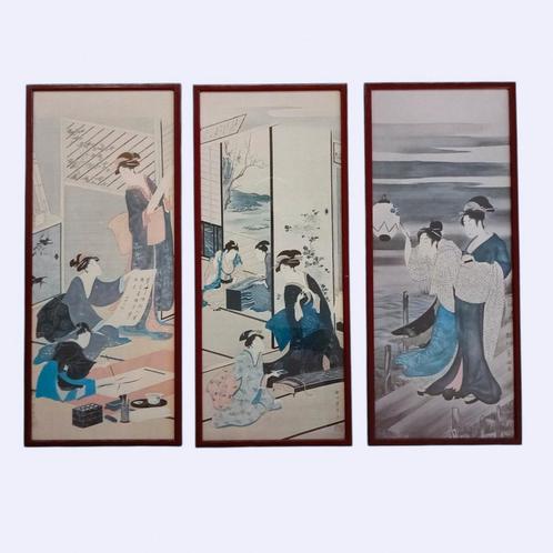 Japanse kunst, drieluik, Antiek en Kunst, Kunst | Overige Kunst, Ophalen of Verzenden