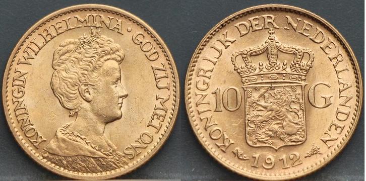 Mooi gouden tientje 1912 - 10 gulden 1912 goud Wilhelmina, Postzegels en Munten, Munten | Nederland, Losse munt, 10 gulden, Koningin Wilhelmina
