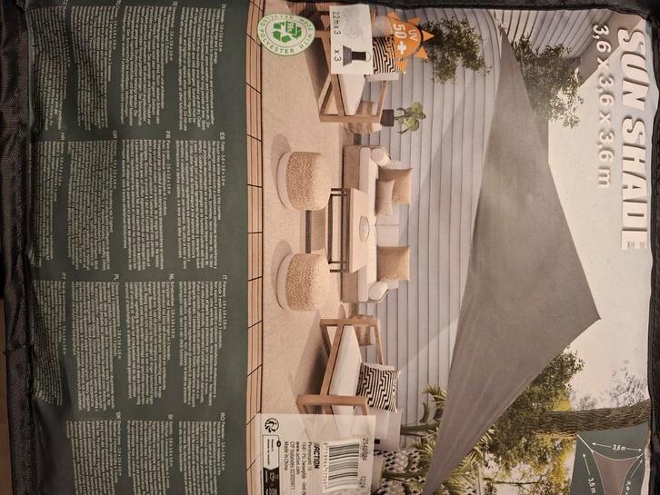 Grijze Driehoek Schaduwdoek 3,6m, Tuin en Terras, Hangmatten, Ophalen