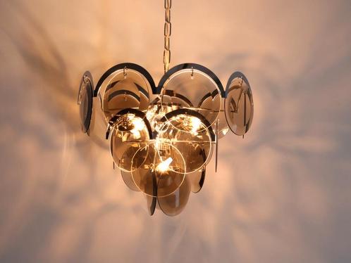 Vintage hanglamp | Design | Rookglas | 6 lichtpunten, Huis en Inrichting, Lampen | Hanglampen, Zo goed als nieuw, Minder dan 50 cm