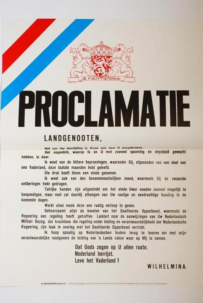 Affiche Proclamatie Bevrijding Nederland | Heruitgave 1994, Verzamelen, Militaria | Tweede Wereldoorlog, Foto of Poster, Nederland