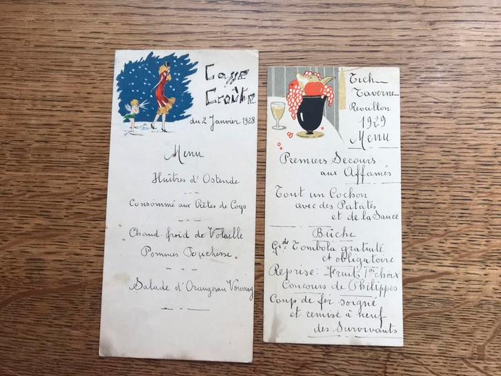 Oude Menu's - 1928 & 1929, Verzamelen, Overige Verzamelen, Gebruikt, Ophalen of Verzenden