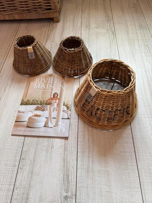 ZGAN 3X Riviera Maison  Rattan lampen Kapjes, Huis en Inrichting, Lampen | Lampenkappen, Zo goed als nieuw, Minder dan 25 cm, Rond