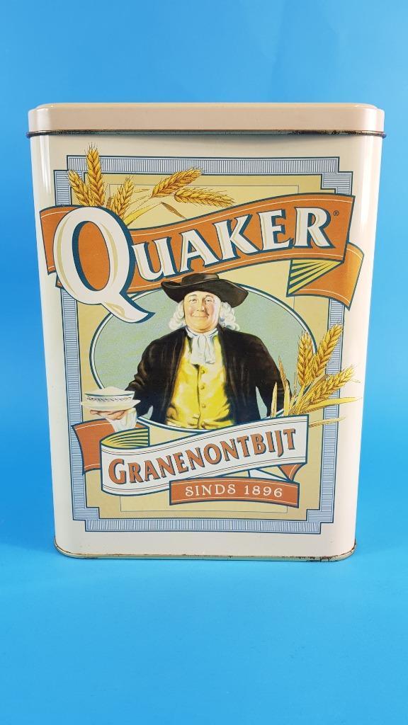 Quaker Ontbijtgranen blik, vintage, 24x11x11 cm. 7A7, Verzamelen, Blikken, Gebruikt, Overige, Ophalen of Verzenden