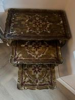 Queen Ann antieke brocante vintage tafelset - 3 tafeltjes, Huis en Inrichting, Tafels | Bijzettafels, Rechthoekig, Hout, Ophalen