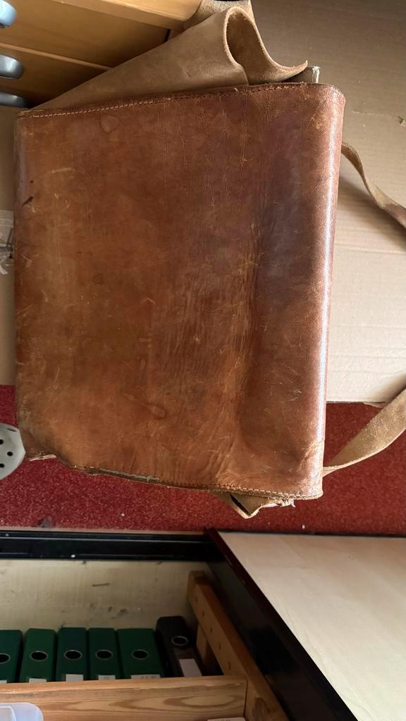 Vintage leren lerarentas / schooltas, Sieraden, Tassen en Uiterlijk, Portemonnees, Gebruikt, Overige merken, Bruin, Leer, Ophalen of Verzenden