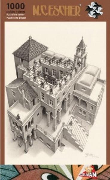 Puzzelman M.C. Escher - Klimmen en Dalen - 1000st.AANBIEDING, Hobby en Vrije tijd, Denksport en Puzzels, Nieuw, Legpuzzel, 500 t/m 1500 stukjes