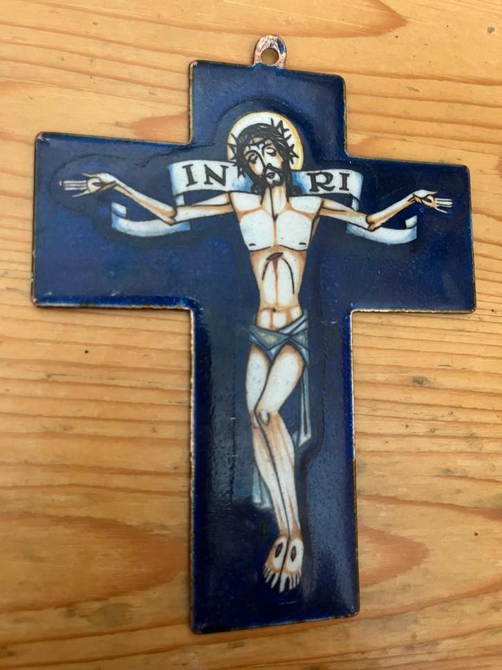 Geëmailleerd Christusbeeld op Koper - Wolterman, Antiek en Kunst, Antiek | Religie, Ophalen of Verzenden