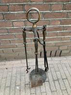 IJzeren gietijzeren haardstel bruin zwart driedelig, Ophalen of Verzenden, Gebruikt, Vrijstaande haard, Houthaard