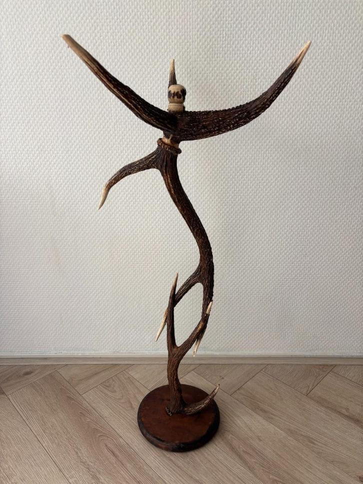Antiek gewei sculptuur / standaard / decoratie, Antiek en Kunst, Curiosa en Brocante, Ophalen of Verzenden