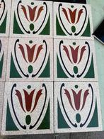 45 st jaren 20-30 antieke tegels met tulp groen/zwart/cognac, Ophalen