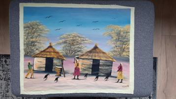 Olieverfschilderij op linnen, Afrikaanse schilderkunst beschikbaar voor biedingen