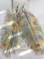 Fluffy pauwen print veren hang oorbellen, Overige materialen, Hangers, Nieuw, Ophalen of Verzenden