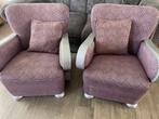 2 paarse fauteuils / rokersstoelen vintage, Huis en Inrichting, Fauteuils, Ophalen, Hout, Gebruikt, 50 tot 75 cm