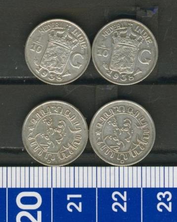 Nederlands Indië Ned 2 x 10 cent 1938 Zilver Munt c-134 jdu 