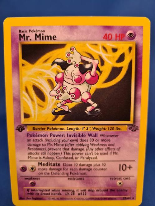 Mr. Mime 22/64 - Jungle (1st edition), Hobby en Vrije tijd, Verzamelkaartspellen | Pokémon, Gebruikt, Losse kaart, Verzenden