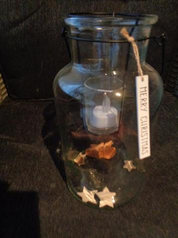 28 cm hoge glazen pot met theelicht houder 12 cm breed beschikbaar voor biedingen