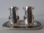 Zilveren peper- en zoutstelletje op dienblaadje ex. Mexico, Antiek en Kunst, Ophalen of Verzenden