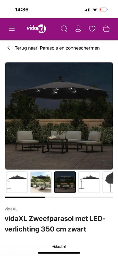 Nieuwe vidaXL Zweefparasol LED-verlichting Nooit gebruikt, Tuin en Terras, Parasols, Nieuw, Zweefparasol, Ophalen